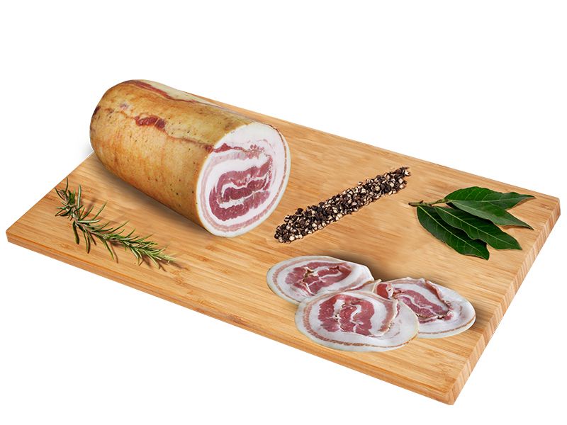 Pancetta arrotolata scotennata